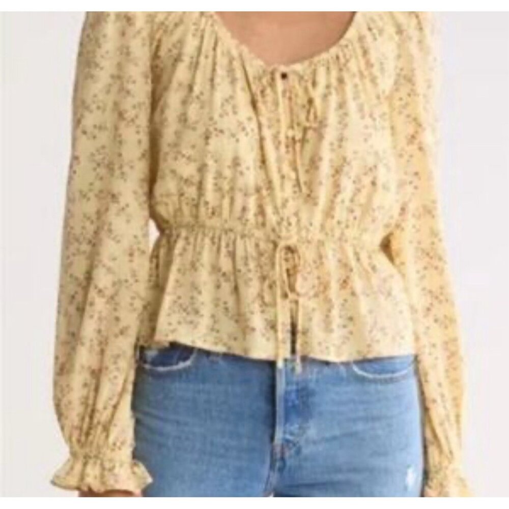 Melrose and Market XXS Yellow Floral‎ Flare Ruffle Sleeves Top Boho NWT